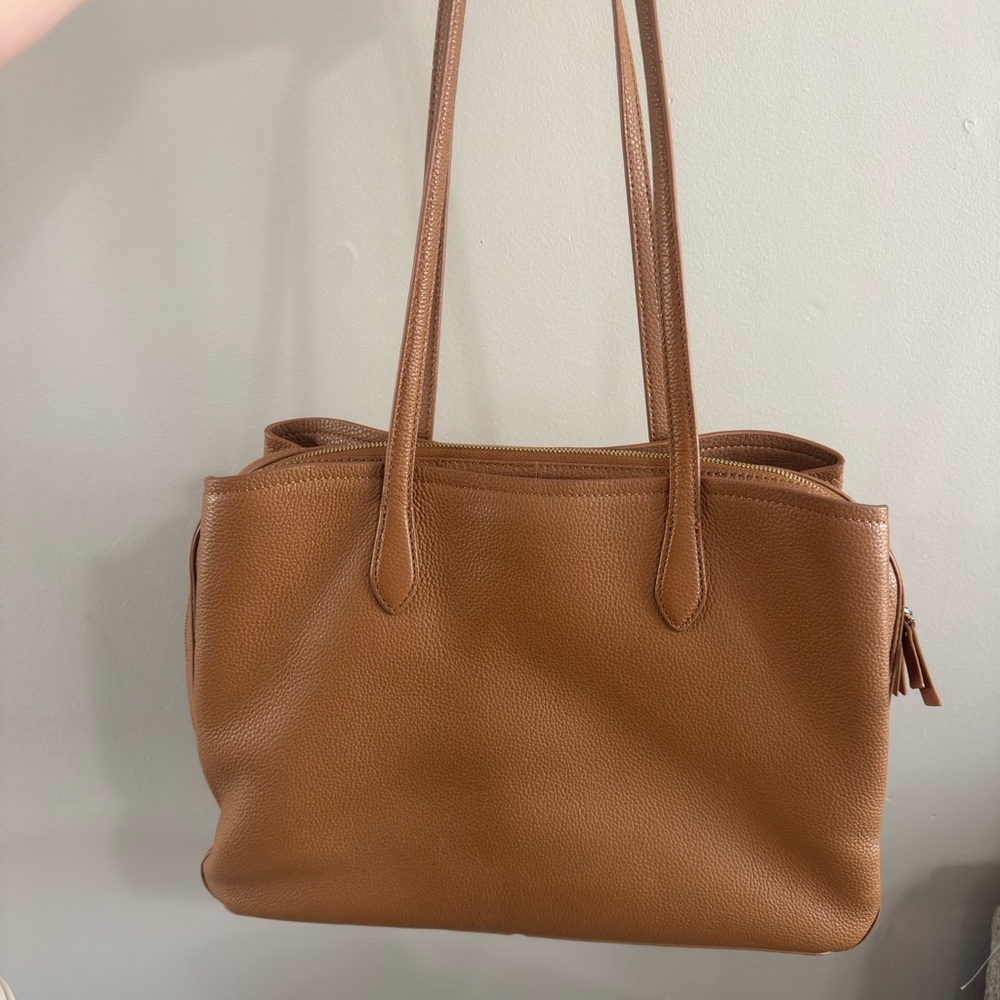 Quince Elegant Brown 100% Leather Work Tote Bag